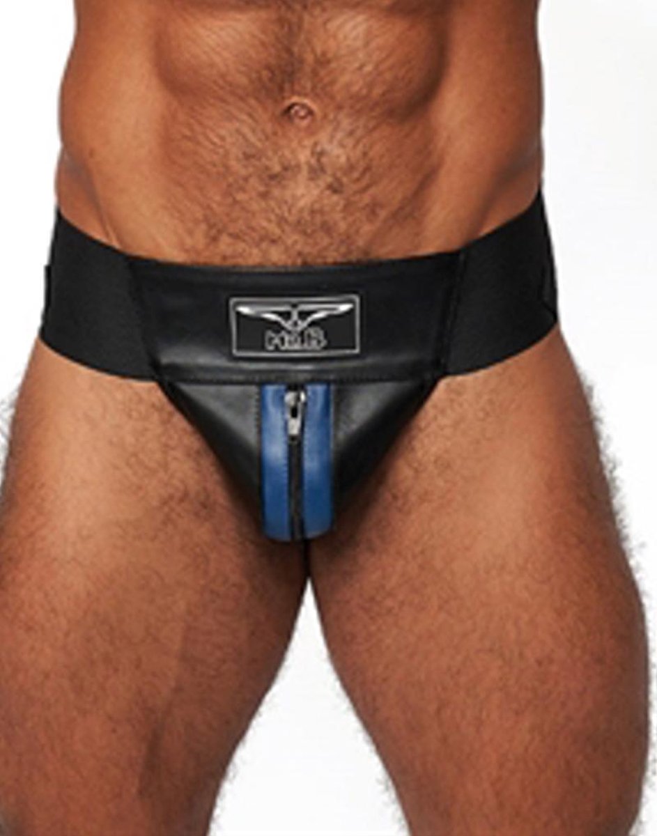 Mister b leather premium jockstrap black/Blauw Medium