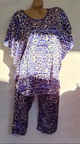 Dames satijn pyjama set met panterprint M 34-36 blauw