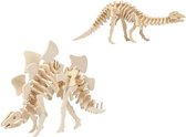 2x Bouwpakketten hout Stegosaurus en Apatosaurus dinosaurus - 3D puzzel dino speelgoed