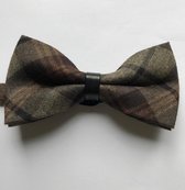 Vlinderstrik Bruin tinten geruit met leer - Voorgestrikt | Strik - Das - Vlinderdas | Bruidegom | Classic - Plaid| Bruiloft - Feest - Gala - Glamour - Gelegenheid - Event | Kerst - Feestdagen