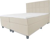 Boxspring Pisa - Vaste luxe box - Pocketvering matras + Topper - 160 x 210 - 12 vakken - Beige - Vierkante poten