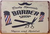 Barber Shop kapper Reclamebord van metaal METALEN-WANDBORD - MUURPLAAT - VINTAGE - RETRO - HORECA- BORD-WANDDECORATIE -TEKSTBORD - DECORATIEBORD - RECLAMEPLAAT - WANDPLAAT - NOSTAL