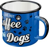 Emaille Mok I Love Hot Coffee And Cool Dogs
