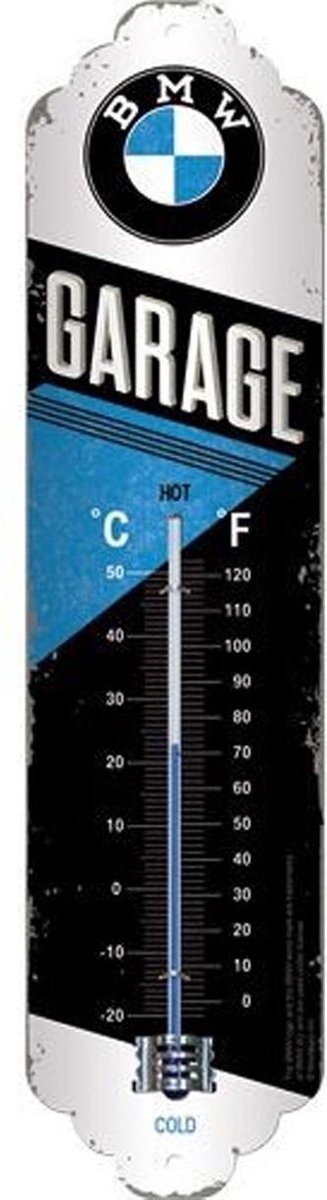 Retro BMW Thermometer 'Garage' - Metaal - 6,5 x 28 cm