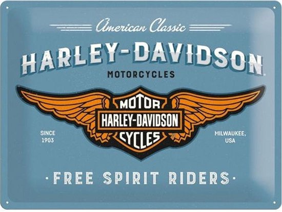 Tin Sign 'Harley Davidson Logo Blue' 30 x 40 cm