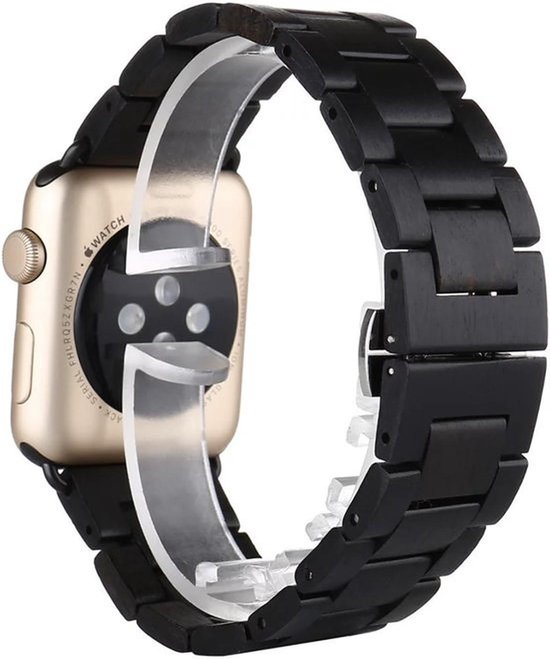 Houten bandje in de kleur zwart geschikt voor Apple Watch series 1, 2, 3, 4  en 5 in | bol.com