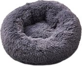 hondenmand- Slaapbed van pluche- Kattenmand - Donutmand- Grijs- Rond maat S - 50 cm