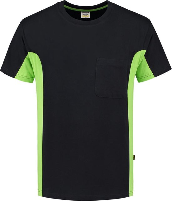 Tricorp 102002 T-Shirt Bicolor Borstzak - Zwart/Limoen - 7XL