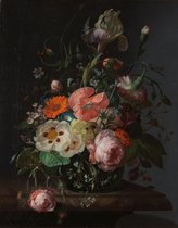Stilleven met bloemen op een marmeren tafelblad, Rachel Ruysch, 1716 op aluminium dibond