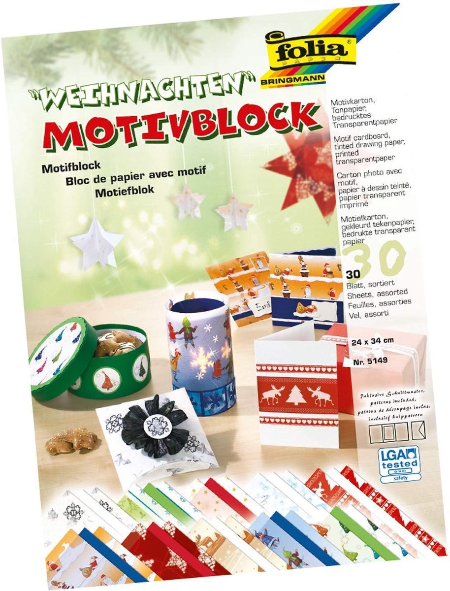 Folia Motiefpapier Hobby Creatief – Kerst - 30 vel - 24 x 34 cm