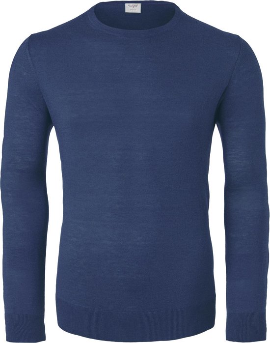 OLYMP Level 5 body fit trui wol met zijde - O-hals - royal blauw - Maat: M