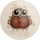 Schilderij - Koffie Uil Ronde - Bruin - 40 X 40 Cm Koffie Uil | Wanddecoratie | Ronde Plexiglas | 40cm X 40cm | Schilderij | Foto Op Plexiglas