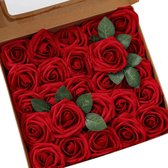 Kunstbloemen roos set van 25 stuks rood | Kunstroos van schuimstof | Rozen met Realistisch uiterlijk | Ideaal voor knutselen, bloemstukken, decoraties, kerst, feestje etc. | Diameter 7.5cm me