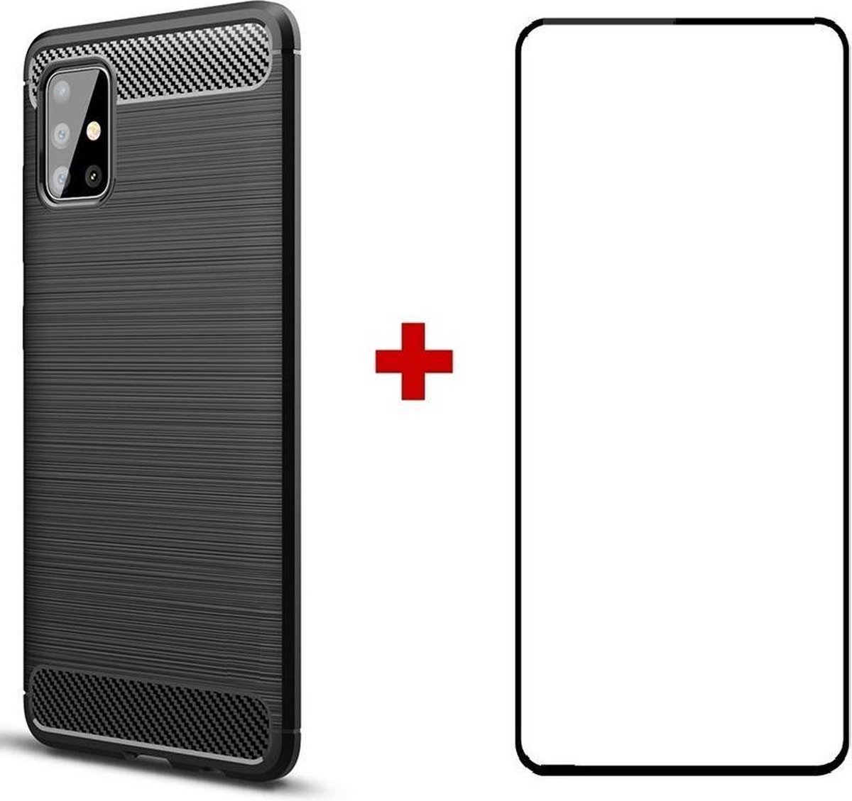 Silicone gel zwart hoesje Telefoonhoesje geschikt voor Samsung Galaxy A51 met full cover glas screenprotector