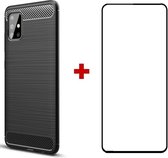 Silicone gel zwart hoesje Samsung Galaxy A51 met full cover glas screenprotector