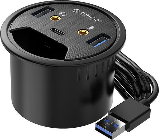 Orico inbouw hub voor bureau - 2x USB3.0, 1x USB-C, 2x audio - zwart |  bol.com