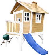 AXI Robin Speelhuis in Bruin/Wit - Met Verdieping en Blauwe Glijbaan - Speelhuisje voor de tuin / buiten - FSC hout - Speeltoestel voor kinderen