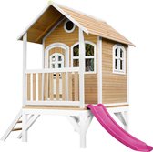 AXI Tom Speelhuis in Bruin/Wit - Met Verdieping en Paarse Glijbaan - Speelhuisje voor de tuin / buiten - FSC hout - Speeltoestel voor kinderen