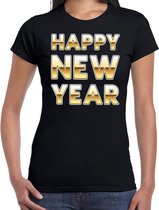 Nieuwjaar Happy New Year tekst t-shirt zwart voor dames M