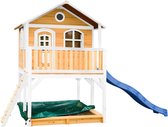 AXI Marc Speelhuis in Bruin/Wit - Met Verdieping, Blauwe Glijbaan en Zandbak - Speelhuisje voor de tuin / buiten - FSC hout - Speeltoestel voor kinderen