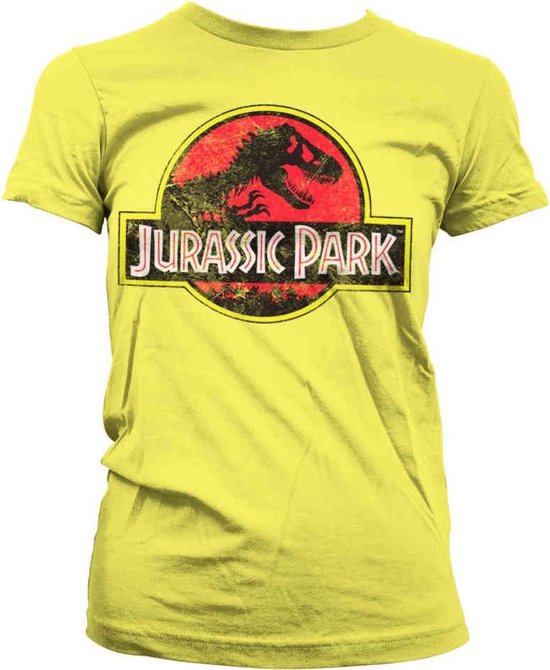 Jurassic Park Dames Tshirt -L- Distressed Logo Geel