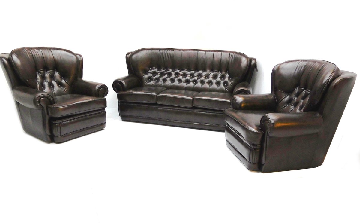Chesterfield klassiek bankstel NEW CASTLE 3+1+1 zits leder Brown