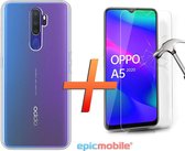 OPPO A5 2020 Hoesje - Transparant Silicone Case - 1x Tempered Glass Screenprotector - Epicmobile