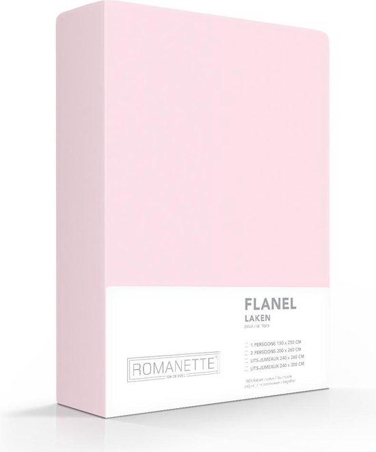 Drap de flanelle Romanette - Rose - Simple (240x260 cm)