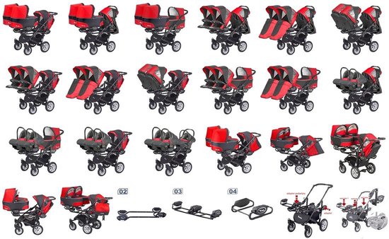 TRIPPY kinderwagen - triplets - 3 zits buggy 2 in 1 (levertijd 3 á 4 weken) Black — afbeelding 3
