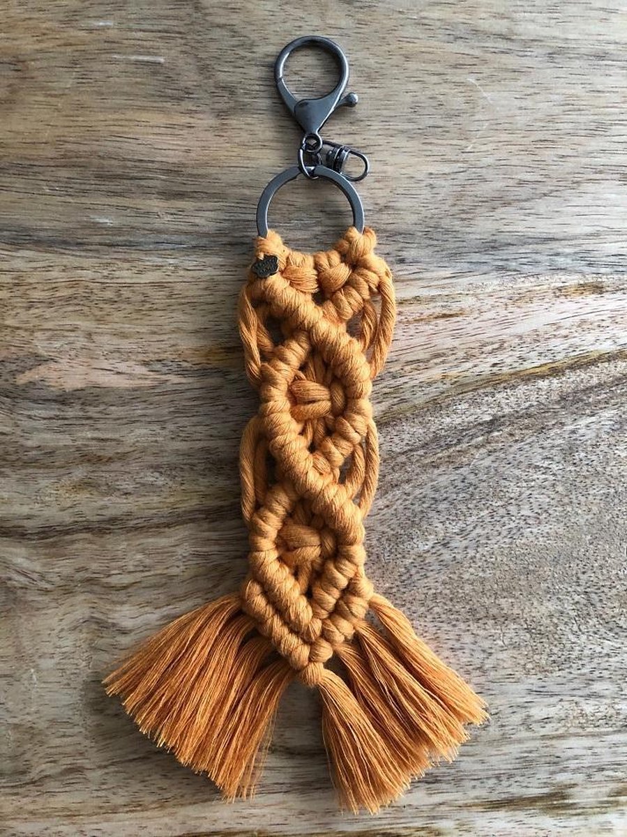 Sleutelhanger, macrame sleutelhanger, geknoopte sleutelhanger 204 - oker
