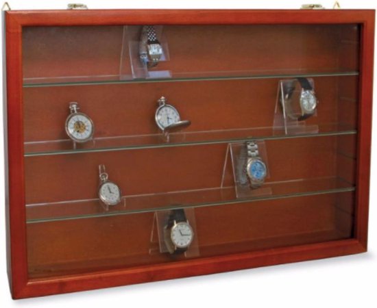 Elegante mahonie houten vitrinekast met verstelbare planken voor horloges, modeltreinen of andere waardevolle spullen