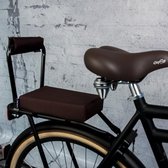 Complete Set : bagagedrager-fietskussen en rug-rolkussentje incl. voetsteuntjes en rugleuning Choco Bruin