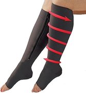 Compressiekousen Steunkousen Met Rits & Open Teen - Elastische Hardloop / Sport / Vliegtuig Compressie Sokken - Running Travel Sock - Reissokken / Reis Kousen - Heren/Dames - Maat 36/37/38/39