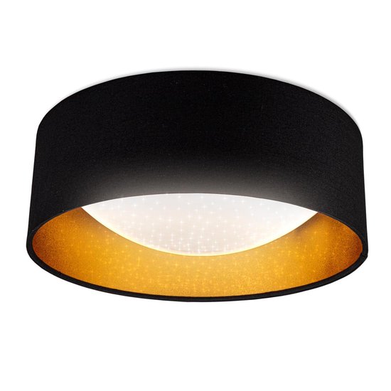B.K.Licht - Plafonnier - lampe de plafond - noir - salon - chambre d'enfants - avec effet de ciel étoilé - noir doré - tissu - LED 12W