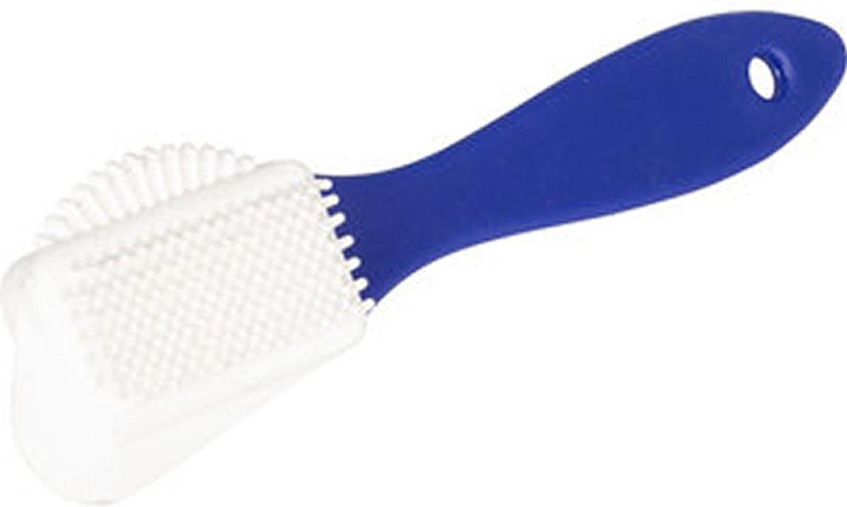 Blauwe Nubuck borstel met plastic en koper haren