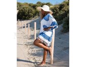 Strandjurk | One Size | Sarong-dress | Tuniek | Beach-dress | Sauna | Strandmode | Fashion | Wit | Blauw