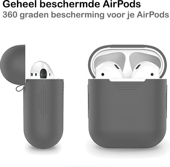 Case Geschikt voor AirPods Hoesje Hoes Siliconen Met Clip Cover - Hoesje Geschikt voor Apple Airpods 1/2 Siliconen Met Clip - Grijs - BTH