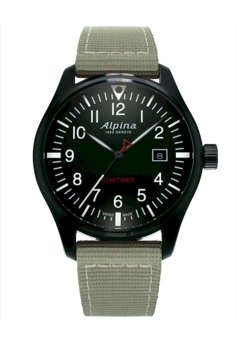 Alpina Startimer Pilot AL-240B4FBS6 Horloge - Nylon - Groen - Ø 42 mm