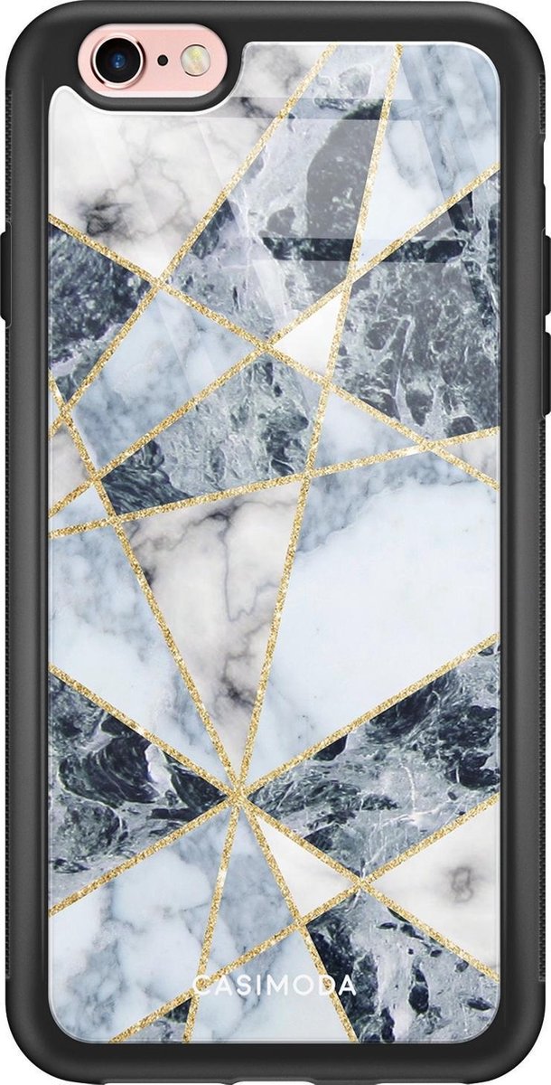 iPhone 6/6s hoesje glass - Abstract marmer blauw | Apple iPhone 6/6s case | Hardcase backcover zwart