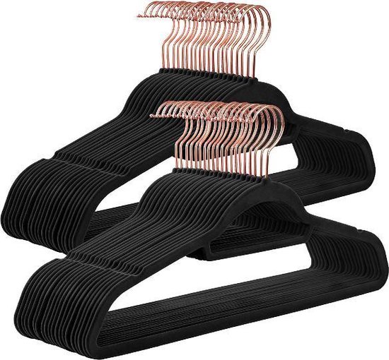 suspensie naaien Definitief MIRA Home - Kledinghanger - Hanger - Set van 50 - Design - Velvet -  Zwart/Rosé Goud -... | bol.com