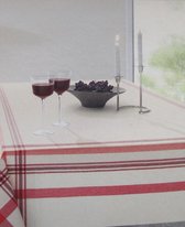 Tafelkleed Gestreept - Duitse Kwaliteit - 100% Katoen - 150x250 cm - Offwhite/Rood