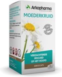 Doosje Arkopharma Moederkruid met afbeelding van bloemen. Tekst: 'VERZACHTENDE INVLOED OP HET HOOFD'. 45 capsules.
