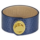 BELUCIA dames armband LK-03 kalfsleer shiny blauw, goudkleurig, maat 17 cm