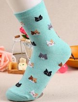 Sokken met kattenkopjes kleur  Lichtblauw Unisex kat - kattensokken maat 36-41