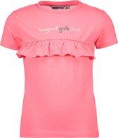 Moodstreet Meisjes T-shirt korte mouw met rouches op de borst - diva pink - Maat 110/116