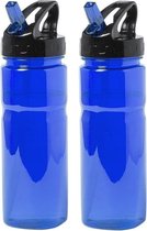2x Blauwe drinkfles/waterfles met schroefdop 650 ml - Sportfles - BPA-vrij