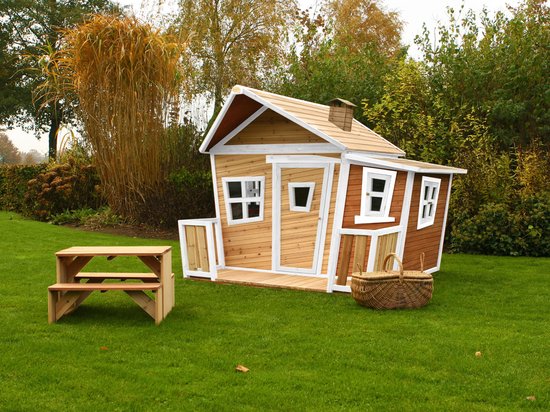 AXI Milan – Maison En Bois FSC Pour Enfant – Cabane De Jardin Marron Et Blanc Avec Fenêtres Et Boîte Aux Lettres