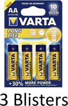 12 Stuks (3 Blisters a 4 st) Varta Longlife Mignon AA Batterij