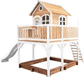 AXI Liam Speelhuis in Bruin/Wit - Met Zandbak en Witte Glijbaan - Speelhuisje voor de tuin / buiten - FSC hout - Speeltoestel voor kinderen