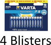 48 Stuks (4 Blisters a 12 st) Varta High Energy AAA batterijen